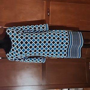 WHBM Teal, Black, and White Geometric Dress Size Sm